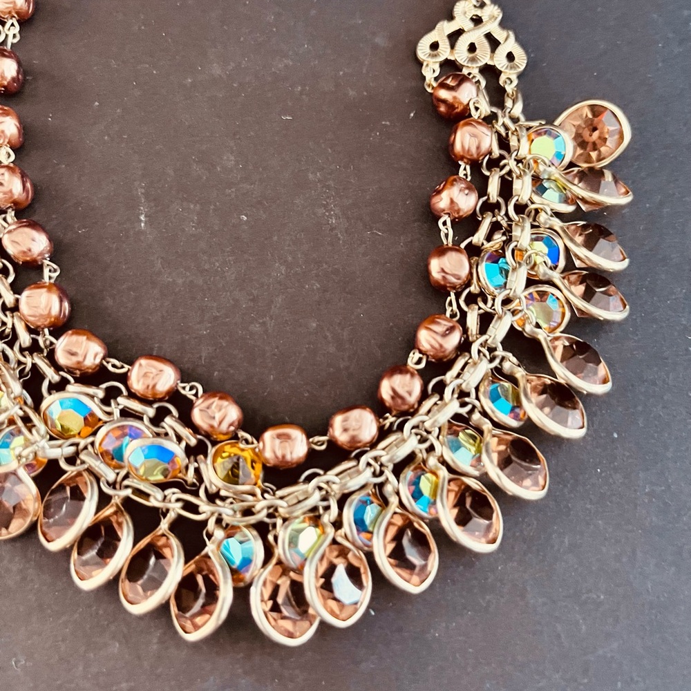 Multi Strand Amber Colored Statement Necklace - image 3